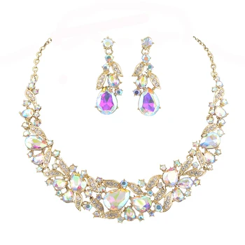 

Shine AB Color Crystal Jewelry Sets Women Party Statement Custom Collar Accessory Wedding Necklace&Earrings for bridal wedding