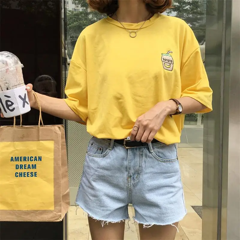 Women's Casual T-shirt Kawaii Ulzzang Cartoon Kawaii Milk Bottle Embroidery Print Loose Harajuku Tshirt Korean Tops For Women
Women's Casual T-shirt Kawaii Ulzzang Cartoon Kawaii Milk Bottle Embroidery Print Loose Harajuku Tshirt Korean Tops For Women