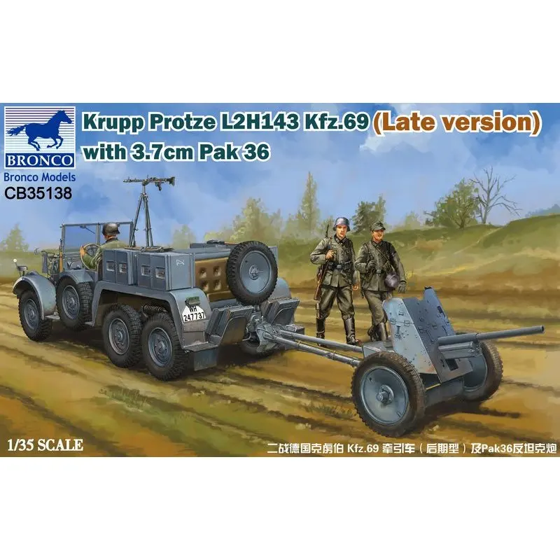 BRONCO CB35138 1/35 Krupp Protze L2H143 Kfz.69 (Late Version) with 3.7cm Pak 36 - Scale Model Kit
BRONCO CB35138 1/35 Krupp Protze L2H143 Kfz.69 (Late Version) with 3.7cm Pak 36 - Scale Model Kit