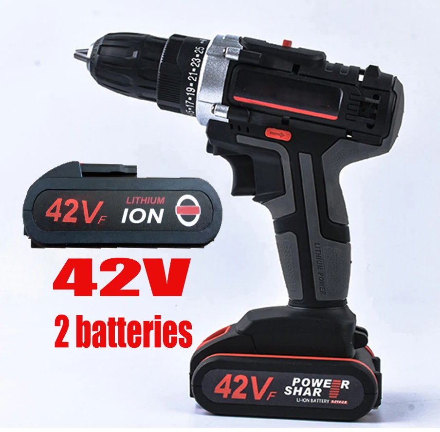 42V Electric Drill With 2 Rechargeable Lithium Batteries Electric Screwdriver Cordless Screwdriver Two-speed Power Tools
42V Electric Drill With 2 Rechargeable Lithium Batteries Electric Screwdriver Cordless Screwdriver Two-speed Power Tools