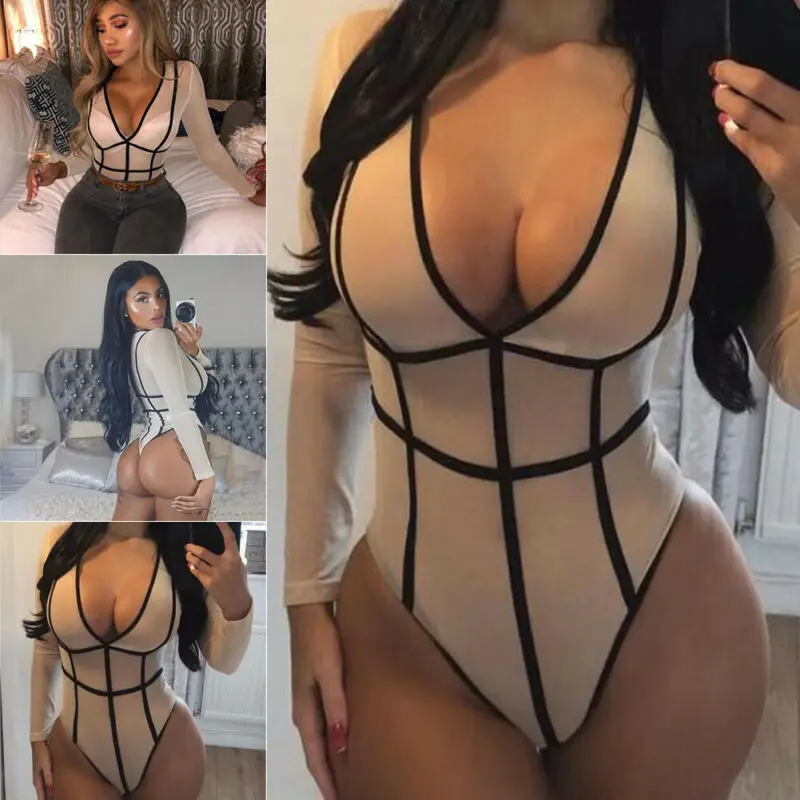 Women Sexy Sheer Mesh Romper Deep V Neck Long Sleeve Lingerie Translucent Leotard Rompers
Women Sexy Sheer Mesh Romper Deep V Neck Long Sleeve Lingerie Translucent Leotard Rompers