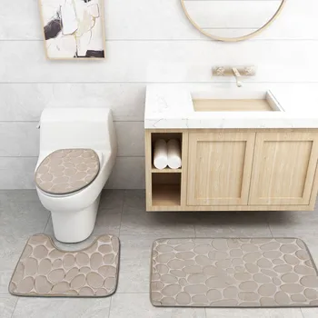 

3Pcs Non-Slip Fish Scale Bath Mat Bathroom Kitchen Carpet Doormats Decor Toilet Seat Cover Carpet Antislip Tapes Bath Rugs