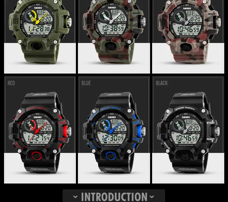 Men Dual Display Wristwatches 50M Waterproof Outdoor Sport watch Chronograph Shock Resistant Sadoun.com