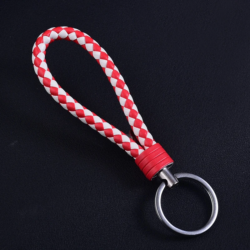 Various Colors Leather PU Wrist Braided Rope Woven Keychain Car Metal