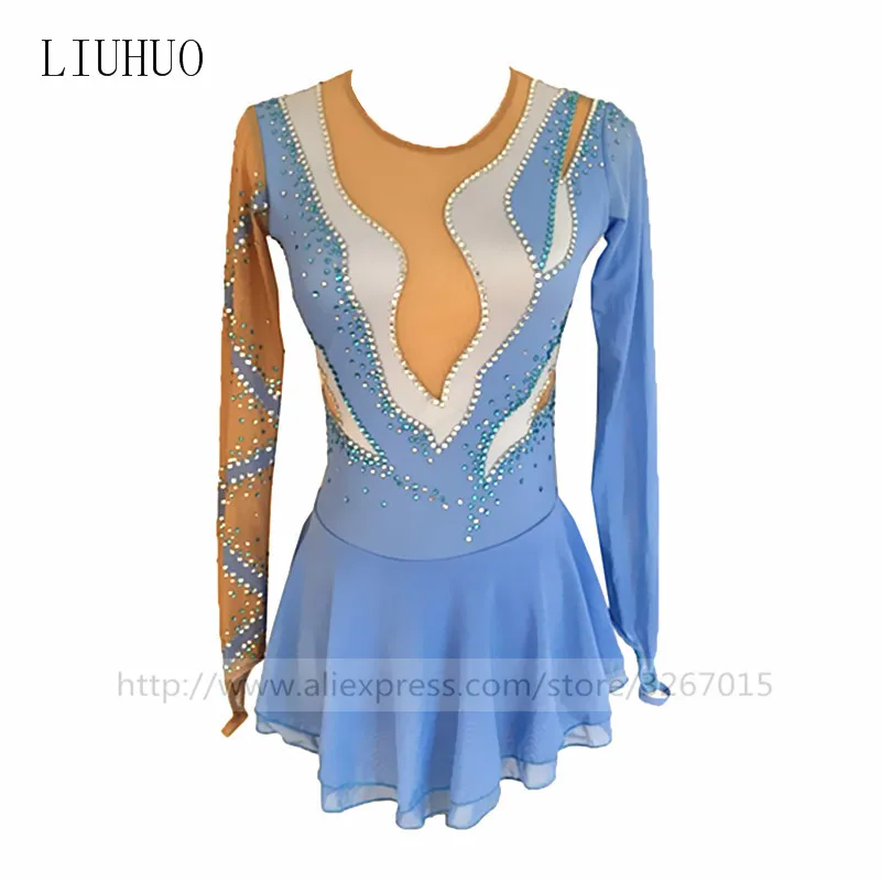 Figure Skating Dress Women's Girls' Ice skating Dress Light blue and white Round neck long sleeve style White stripes
Figure Skating Dress Women's Girls' Ice skating Dress Light blue and white Round neck long sleeve style White stripes