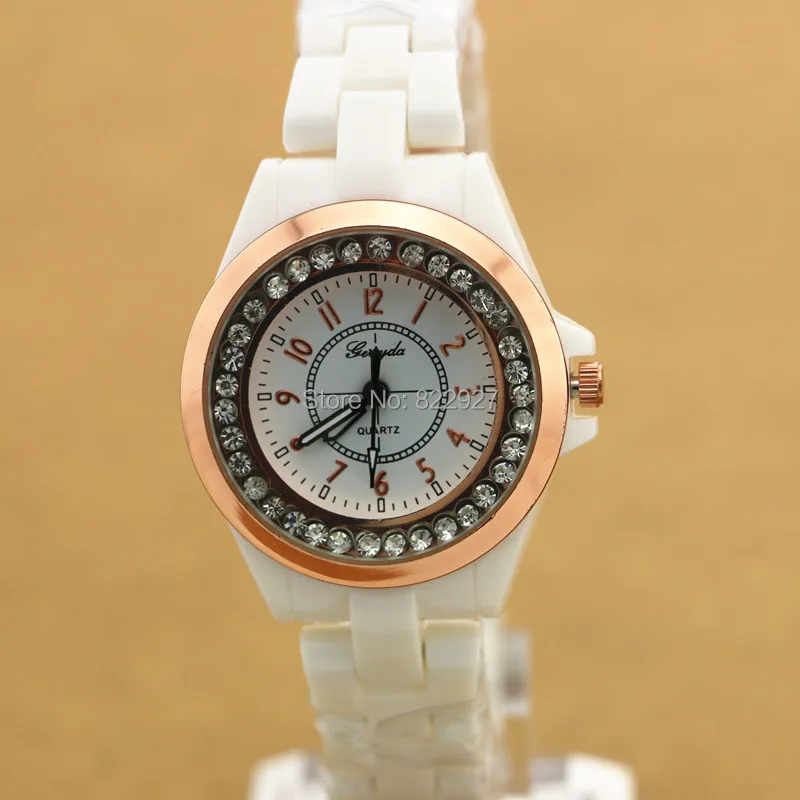 

Copy ceramic women fashion quartz watch,crystal moving sand stone deco in case,gold plate case,copy ceramic belt,quartz movement