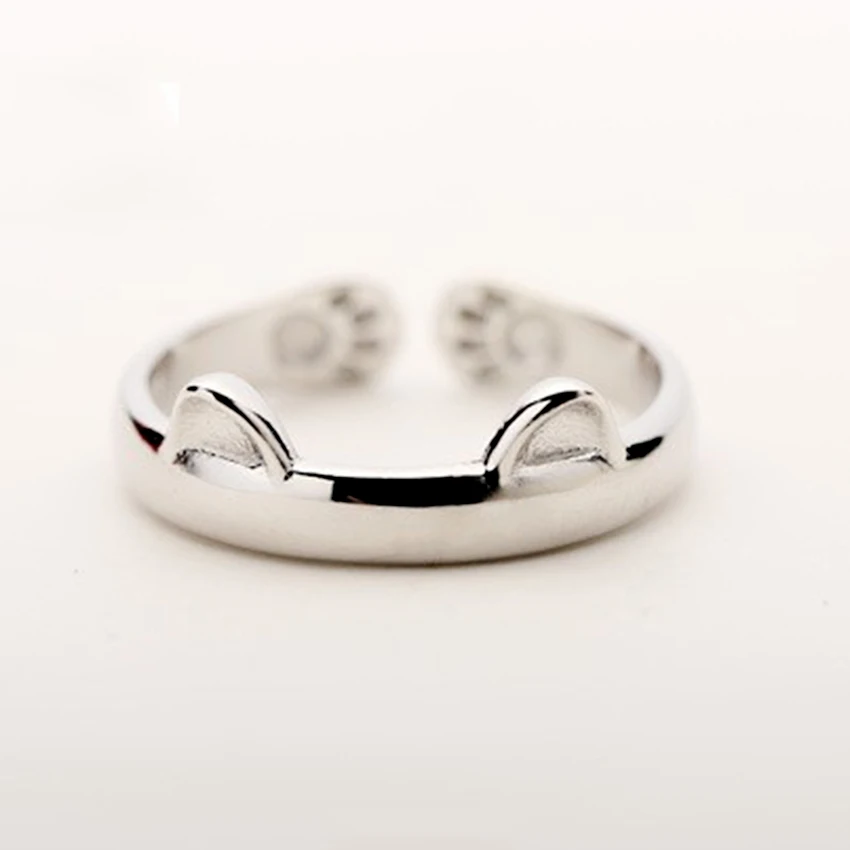 Pure 925 пробы Серебряные ювелирные изделия кошачьими ушками кольцо простой Дизайн