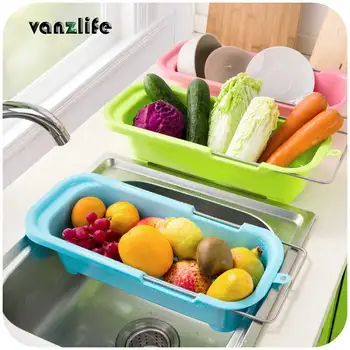 

vanzlife kitchen sink shelf scalable drain rack vegetables dishes dry sieve basket plastic dish rack