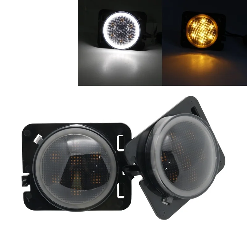 Smoke Lens LED Side Marker Amber Front Fender Turn Signal Parking Light with White Halo DRL for 07-17 Jeep Wrangler
Smoke Lens LED Side Marker Amber Front Fender Turn Signal Parking Light with White Halo DRL for 07-17 Jeep Wrangler