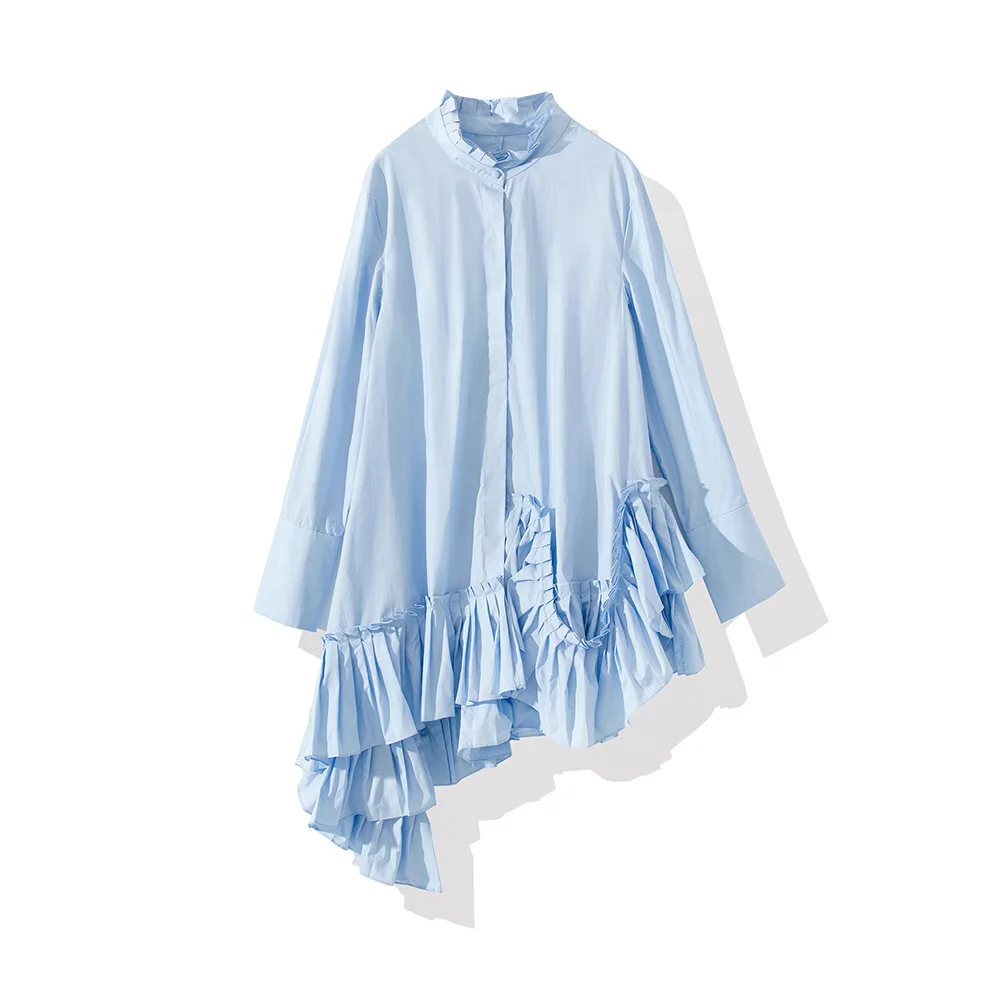 High End Quality Runway Fashion 2018 Fall New Style Pleated Irregular Long Sleeves 100% Pure Cotton Blue Shirts for Women S-L
High End Quality Runway Fashion 2018 Fall New Style Pleated Irregular Long Sleeves 100% Pure Cotton Blue Shirts for Women S-L