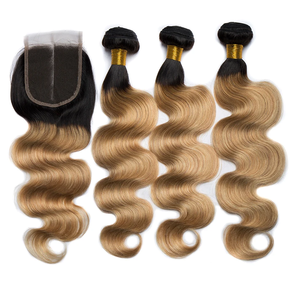 

ALIBELE 1B 27 Green 99j Ombre Body Wave Bundle With Closure Colored Remy Brazilian Human Hair Weave Blonde 3 Bundle With Closure