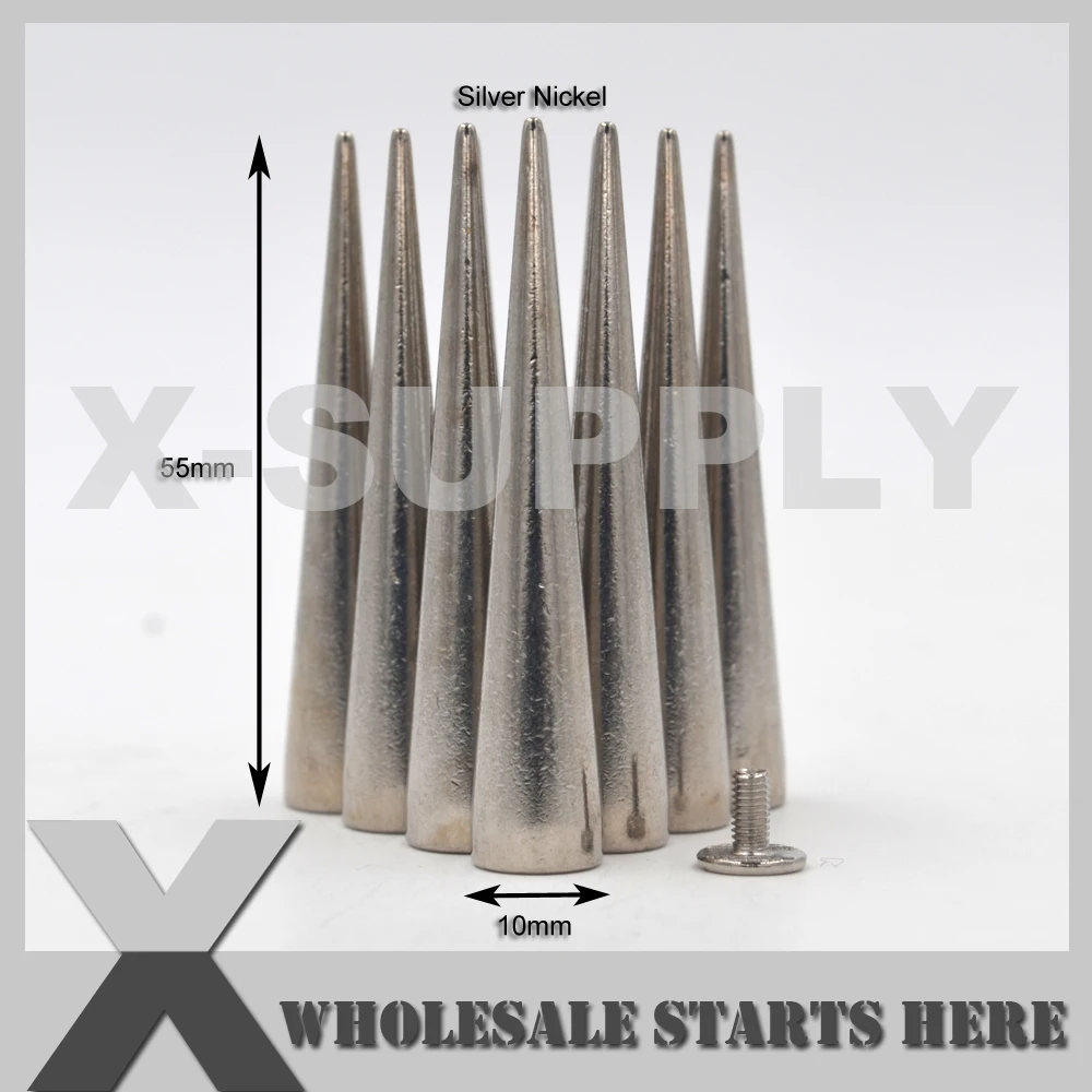 (10x55mm) Metal Silver Screw Back Cone Spike Stud/Brass Material,used for Leather Craft,Jeans,Hats,Shoes,Punk Decoration
(10x55mm) Metal Silver Screw Back Cone Spike Stud/Brass Material,used for Leather Craft,Jeans,Hats,Shoes,Punk Decoration