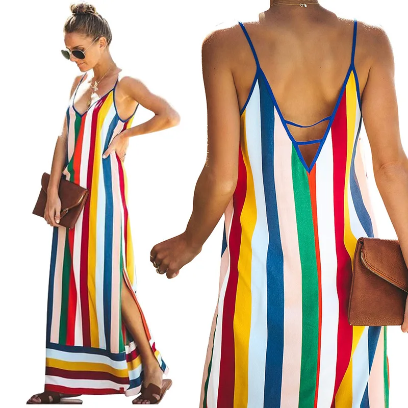 Beach Dresses Women's Tunic Dress Wear Cape On Swimsuit For New Leisure Rainbow Striped Skirt Shoulder-Straps Cotton Print
Beach Dresses Women's Tunic Dress Wear Cape On Swimsuit For New Leisure Rainbow Striped Skirt Shoulder-Straps Cotton Print