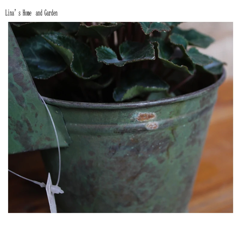 retro antique metal handcrafted double flower pot with handle (7)