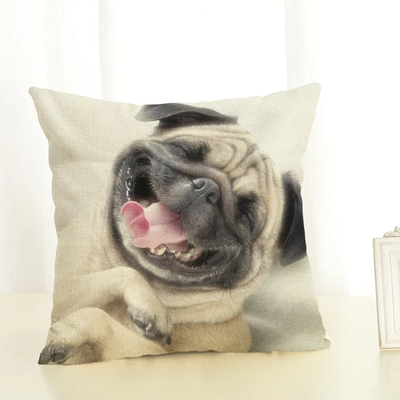 Dog Cushion Cover 45x45cm Pillow Cases Home Decor Animals French Bulldog Printing Cotton Linen Pillowcases (2)