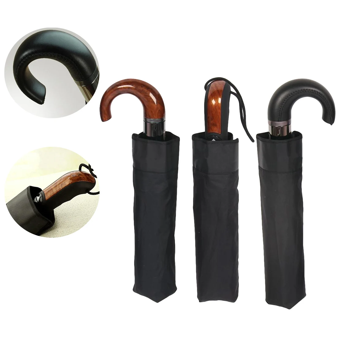 Automatic three folding umbrella high-end business folding umbrella business umbrella male windproof black leather curved handle
Automatic three folding umbrella high-end business folding umbrella business umbrella male windproof black leather curved handle