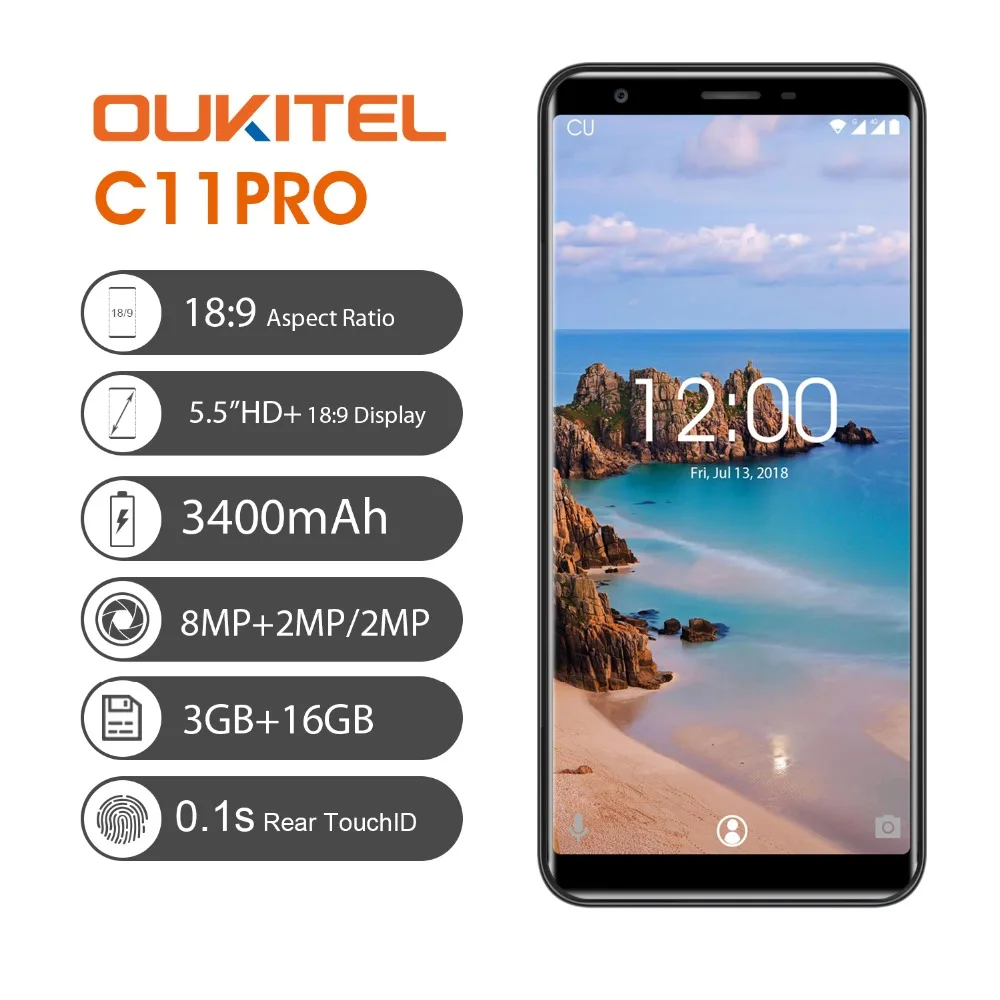 

Original OUKITEL C11 Pro 18:9 5.5"FHD Android 8.1 Mobile Phone MTK6739 Quad Core 3G RAM 16G ROM 4G LTE 3400mAh 8.0MP Smartphone