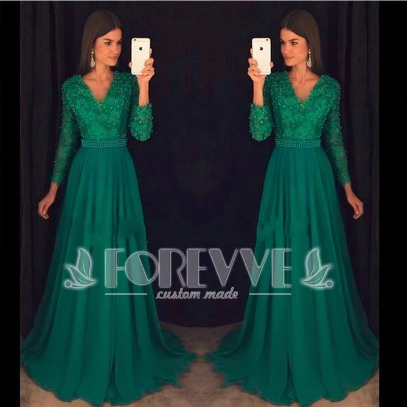 Elegant Emerald Green Pearls Evening Dress 2019 V-neck Long Sleeve Lace-up Formal Party Dresses Vestido De Festa Prom Gown
Elegant Emerald Green Pearls Evening Dress 2019 V-neck Long Sleeve Lace-up Formal Party Dresses Vestido De Festa Prom Gown