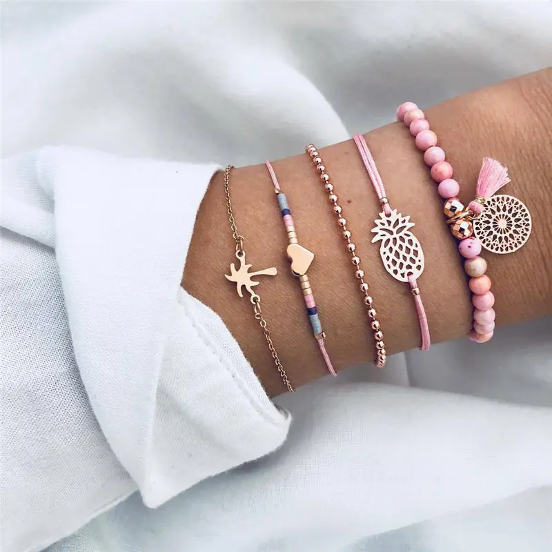 Bohemian Tassel Beads Charm Bangle Bracelets Set For Women Girls Fashion Pineapple Heart Coconut Tree Geometric Bracelet Jewelry
Bohemian Tassel Beads Charm Bangle Bracelets Set For Women Girls Fashion Pineapple Heart Coconut Tree Geometric Bracelet Jewelry