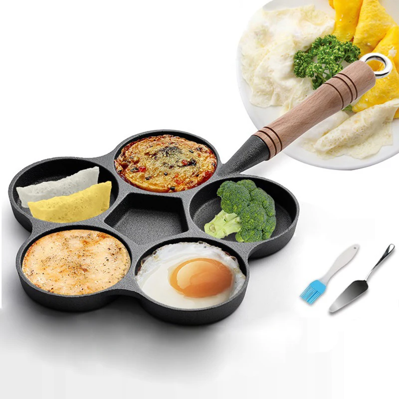 5 Hole Cast Iron Omelette Frying Pan Uncoated Non-stick Egg Mould Breakfast Pie Dumpling Burger Maker With Oil Brush & Spatula
5 Hole Cast Iron Omelette Frying Pan Uncoated Non-stick Egg Mould Breakfast Pie Dumpling Burger Maker With Oil Brush & Spatula