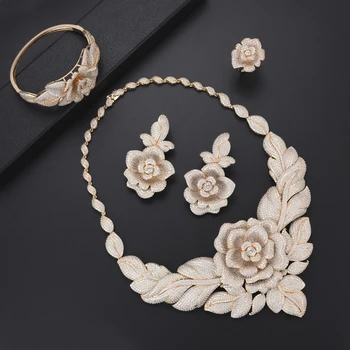 Fashion Blossom Dubai Jewelry Sets Cubic Zirconia Nigeria Bridal Wedding Jewelry Necklace Earrings Bracelet Rings Jewelry Set
Fashion Blossom Dubai Jewelry Sets Cubic Zirconia Nigeria Bridal Wedding Jewelry Necklace Earrings Bracelet Rings Jewelry Set