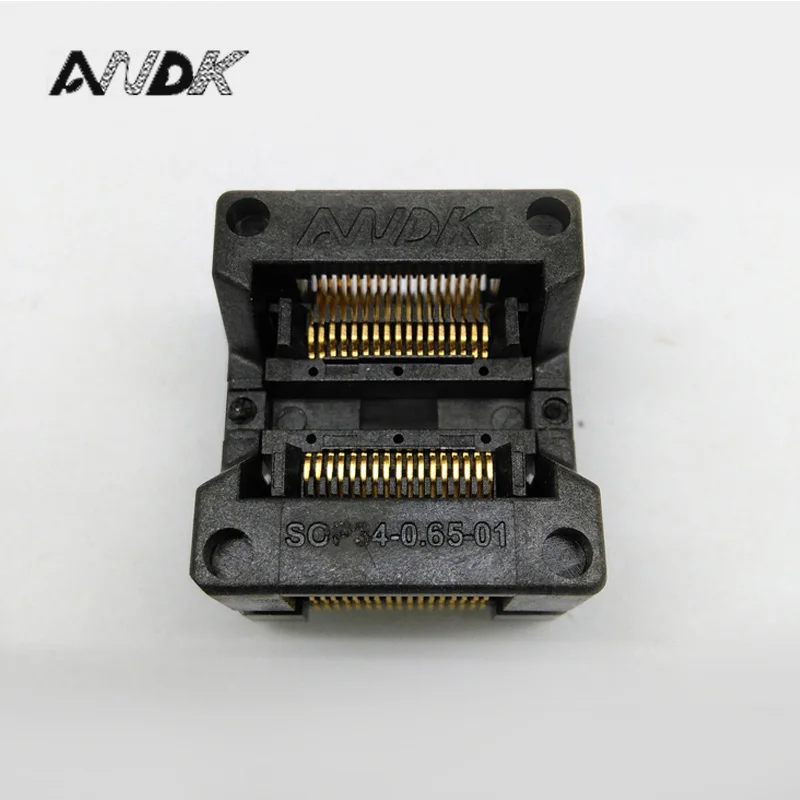SSOP34 TSSOP34 IC Test & Burn in Socket Pitch 0.65mm IC Body Width 5.3-5.7mm 208mil-224mil Flash Adapter OTS-34-0.65-01
SSOP34 TSSOP34 IC Test & Burn in Socket Pitch 0.65mm IC Body Width 5.3-5.7mm 208mil-224mil Flash Adapter OTS-34-0.65-01
