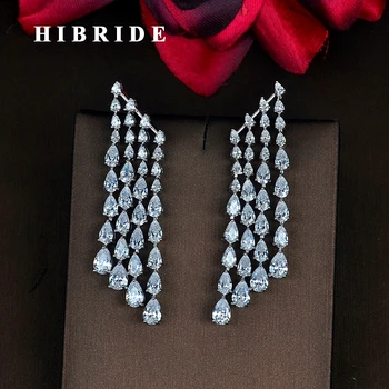 HIBRIDE Sparkling Water Drop Cubic Zirconia Tassel Earring Brincos Jewelry Green And White CZ Earrings Wholesale Price E-813
HIBRIDE Sparkling Water Drop Cubic Zirconia Tassel Earring Brincos Jewelry Green And White CZ Earrings Wholesale Price E-813