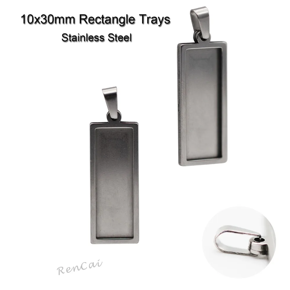 

10pcs Stainless Steel 10x30mm Rectangle Pendant Cabochon Base Settings Necklace Bezel Tray Blanks With Chain DIY Jewelry Finding
