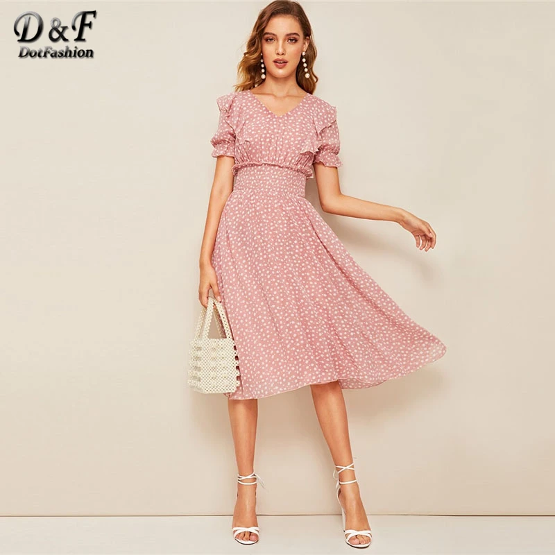 Dotfashion Pink Ruffle Trim Puff Sleeve Shirred Waist Dress Women 2019 Summer Boho V Neck Ladies A Line High Waist Dresses
Dotfashion Pink Ruffle Trim Puff Sleeve Shirred Waist Dress Women 2019 Summer Boho V Neck Ladies A Line High Waist Dresses
