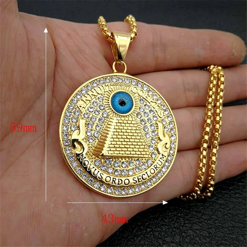 Золотые египетские ожерелья с пирамидками мужские подвески со льдом стразы для