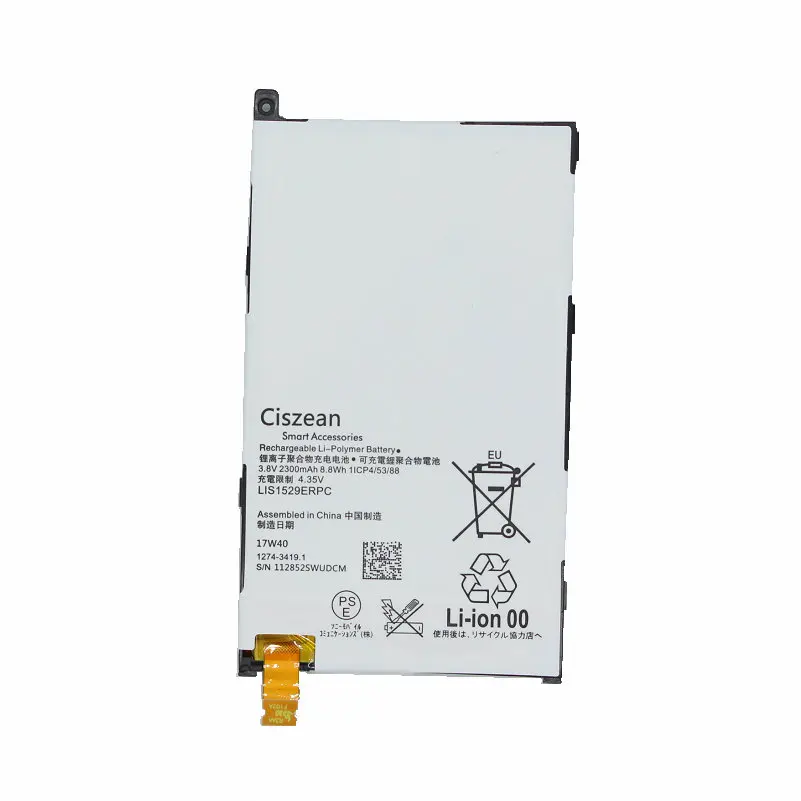 Ciszean 1x 2300mAh LIS1529ERPC Replacement Battery For Z1 mini D5503 Z1 Compact M51w SO-04F Batteries Batteria Batterie
Ciszean 1x 2300mAh LIS1529ERPC Replacement Battery For Z1 mini D5503 Z1 Compact M51w SO-04F Batteries Batteria Batterie