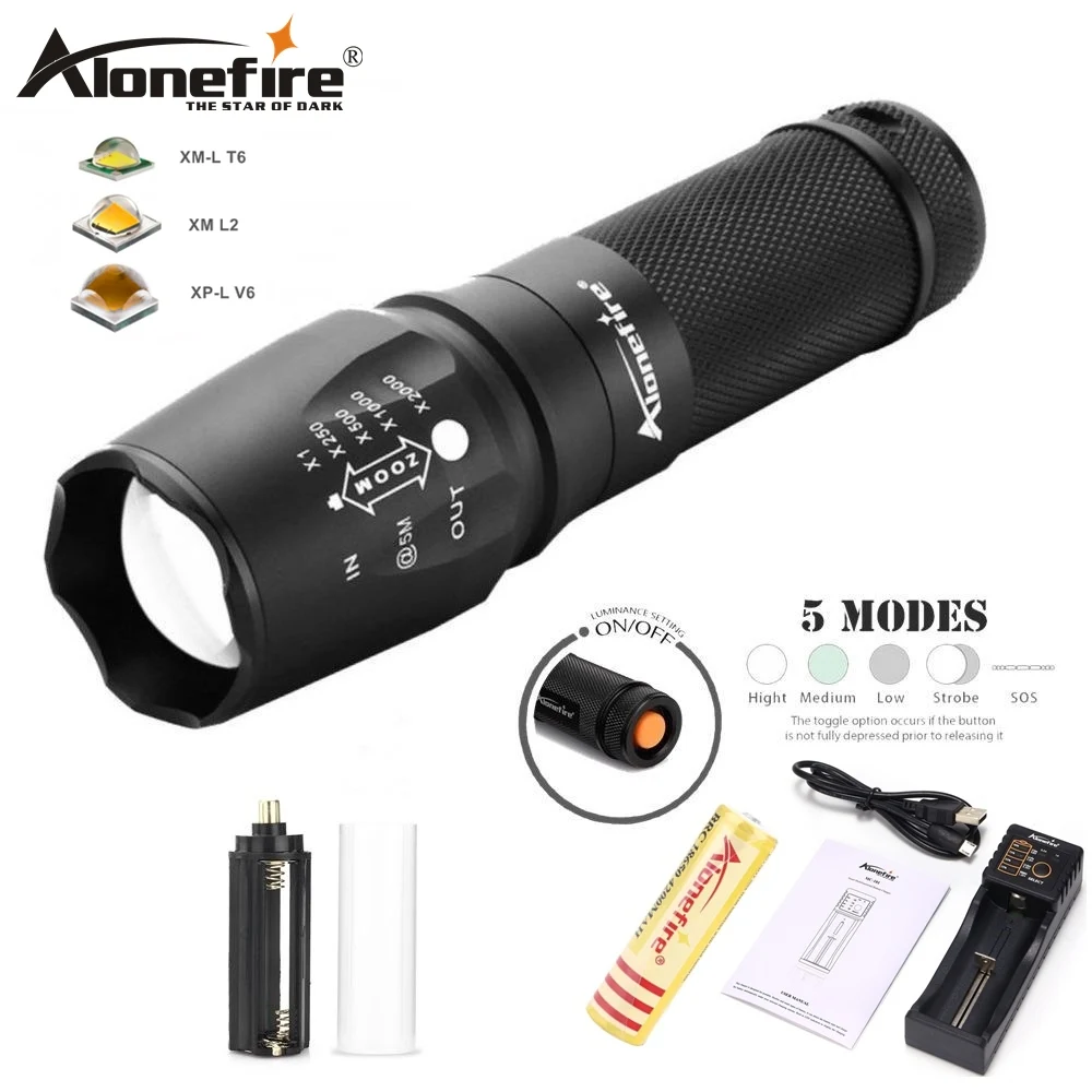 

AloneFire X800 Tactical Flashlight Cree XML T6 L2 U3 LED Zoom lantern Torch Lanterna AAA 18650 26650 lithium battery USB Charger