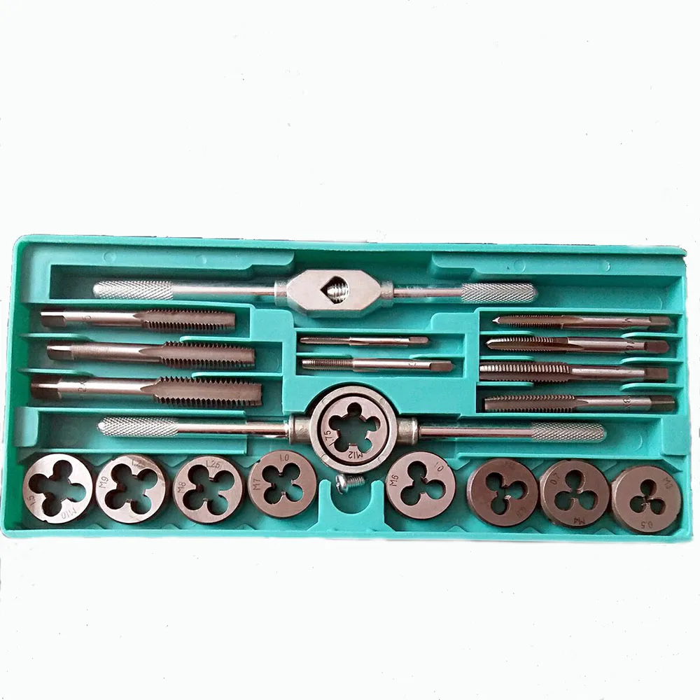 20pcs/set Alloy Steel Taps and Dies Set M3~M12 Screw Thread & Tap Wrench & Die Wrench Manual Metric Tapping Tool Kit Set
20pcs/set Alloy Steel Taps and Dies Set M3~M12 Screw Thread & Tap Wrench & Die Wrench Manual Metric Tapping Tool Kit Set