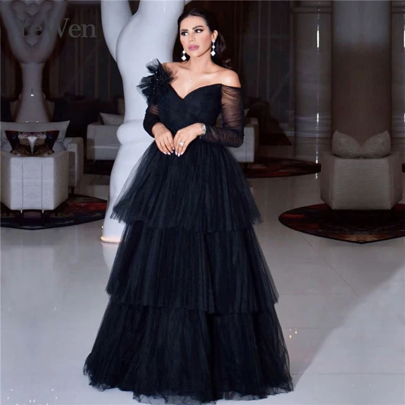 Black Tiered Off Shoulder V neck Sexy Evening Dresses 2019 Latest Design Long Sleeves A-Line Evening Gowns YeWen
Black Tiered Off Shoulder V neck Sexy Evening Dresses 2019 Latest Design Long Sleeves A-Line Evening Gowns YeWen