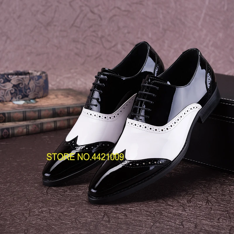 Black White Genuine Leather Men Oxford Shoes Pointed Toes Patchwork Mix Colour Lace-Up Male Dress Shoes Carved Black White Shoe
Black White Genuine Leather Men Oxford Shoes Pointed Toes Patchwork Mix Colour Lace-Up Male Dress Shoes Carved Black White Shoe