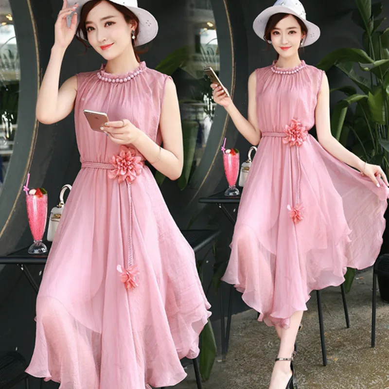 Summer New 2019 Women Slim Sleeveless Stand Collar Dress Sweet Long Irregular Chiffon Beach Dresses With Sash Pink Purple Blue
Summer New 2019 Women Slim Sleeveless Stand Collar Dress Sweet Long Irregular Chiffon Beach Dresses With Sash Pink Purple Blue