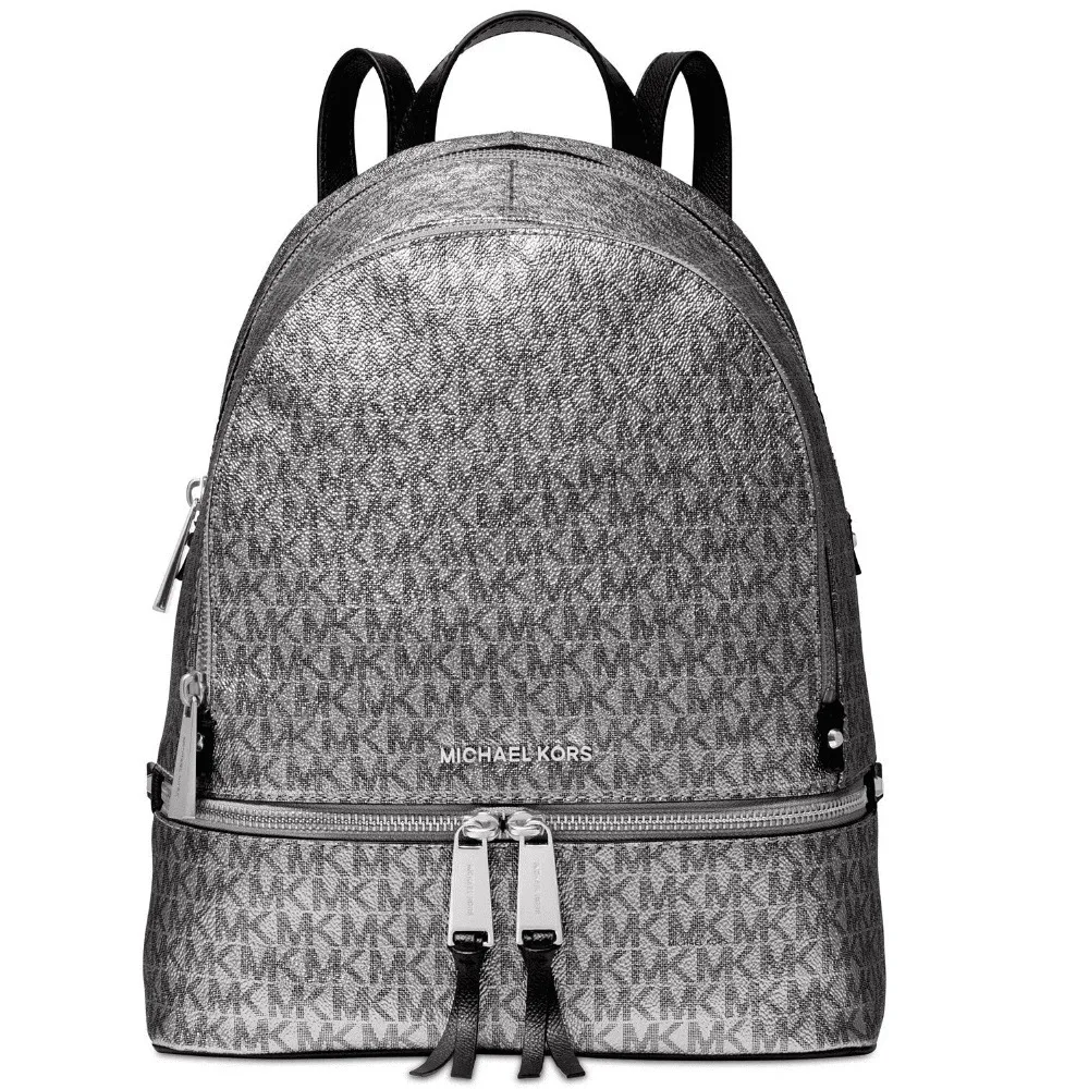 Michael Kors Metallic Signature Rhea Zip Backpack (Silver/Black) Luxury Backpack For Women Bags Designer by MK
Michael Kors Metallic Signature Rhea Zip Backpack (Silver/Black) Luxury Backpack For Women Bags Designer by MK
