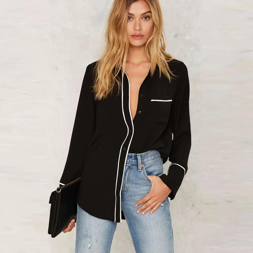 MINSUNDA New Lapel Long Sleeve Shirt Elegant Curved Hem Front Pocket Contrast Piping Button Pajama Blouse Women Casual Blouse
MINSUNDA New Lapel Long Sleeve Shirt Elegant Curved Hem Front Pocket Contrast Piping Button Pajama Blouse Women Casual Blouse