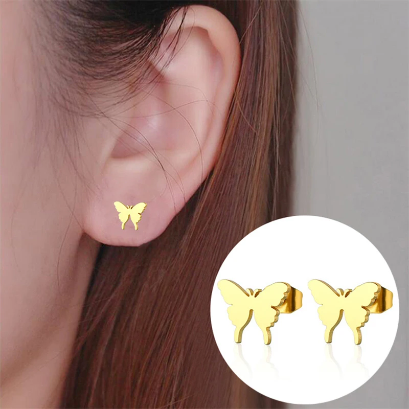Fashion Minimalist Golden and Silver Stainless Steel Butterfly Cute Stud Earrings Pet mini Animal Earrings Mickey Stud Earrings
Fashion Minimalist Golden and Silver Stainless Steel Butterfly Cute Stud Earrings Pet mini Animal Earrings Mickey Stud Earrings