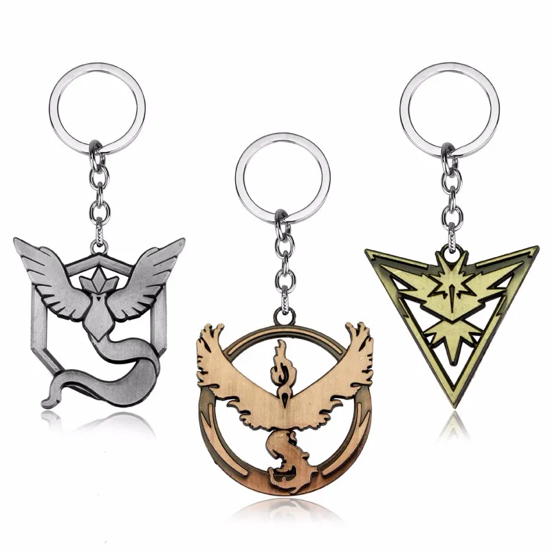 

MQCHUN Pokemon GO Valor Instinct Mystic Model Alloy Keychain Pocket Monster 3 Styles Bird Logo Chaveiro Key Chain Ring