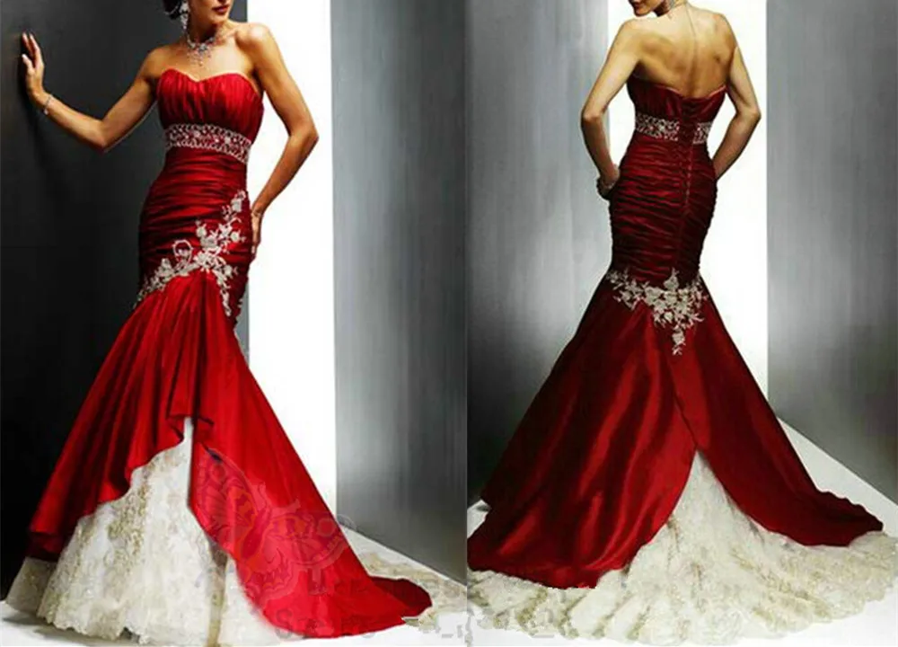 Cheap Red and White Wedding Dresses Sweetheart Appliques Vestido De Noiva Longo Appliques Wedding Dress Red and White 2015
Cheap Red and White Wedding Dresses Sweetheart Appliques Vestido De Noiva Longo Appliques Wedding Dress Red and White 2015