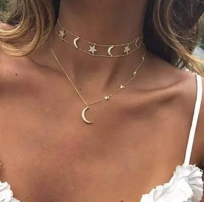 Gold color Stone Choker Necklace for Women Multilayer Short Stars Moon Pendant Chain Necklaces & Pendants Fashion Jewelry N50
Gold color Stone Choker Necklace for Women Multilayer Short Stars Moon Pendant Chain Necklaces & Pendants Fashion Jewelry N50
