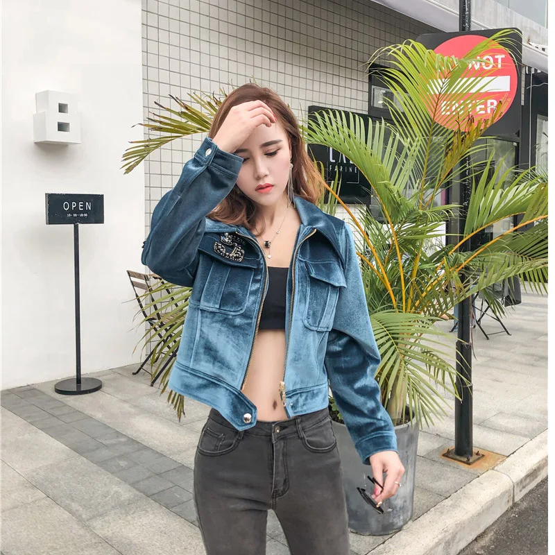 Women Vintage Velvet Jackets 2019 New Winter And Autumn Short Turn-down Collar Letter Loose Fashion With Pocket Female Jackets
Women Vintage Velvet Jackets 2019 New Winter And Autumn Short Turn-down Collar Letter Loose Fashion With Pocket Female Jackets