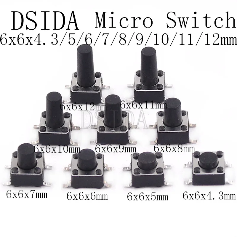 20PCS SMD 4PIN 6x6x4.3/5/6/7/8/9/10 mm Micro Tact Switch 0.5A 50V Push Button Switches 6x6x4.3mm 6x6x5mm 6x6x6mm 6x6x7mm 6x6x8mm
20PCS SMD 4PIN 6x6x4.3/5/6/7/8/9/10 mm Micro Tact Switch 0.5A 50V Push Button Switches 6x6x4.3mm 6x6x5mm 6x6x6mm 6x6x7mm 6x6x8mm