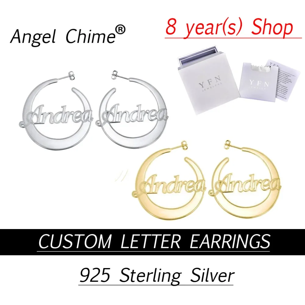 Customized Earring Angle Chime Brand Custom Personalized Flattened Name Round Hoop Earrings Real 925 Sterling Silver
Customized Earring Angle Chime Brand Custom Personalized Flattened Name Round Hoop Earrings Real 925 Sterling Silver
