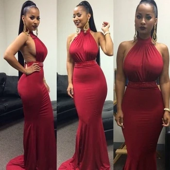 Fashion Burgundy Halter Neck Backless Mermaid Evening Prom Gown Long Formal Dress for Wedding Party Robe de soiree
Fashion Burgundy Halter Neck Backless Mermaid Evening Prom Gown Long Formal Dress for Wedding Party Robe de soiree