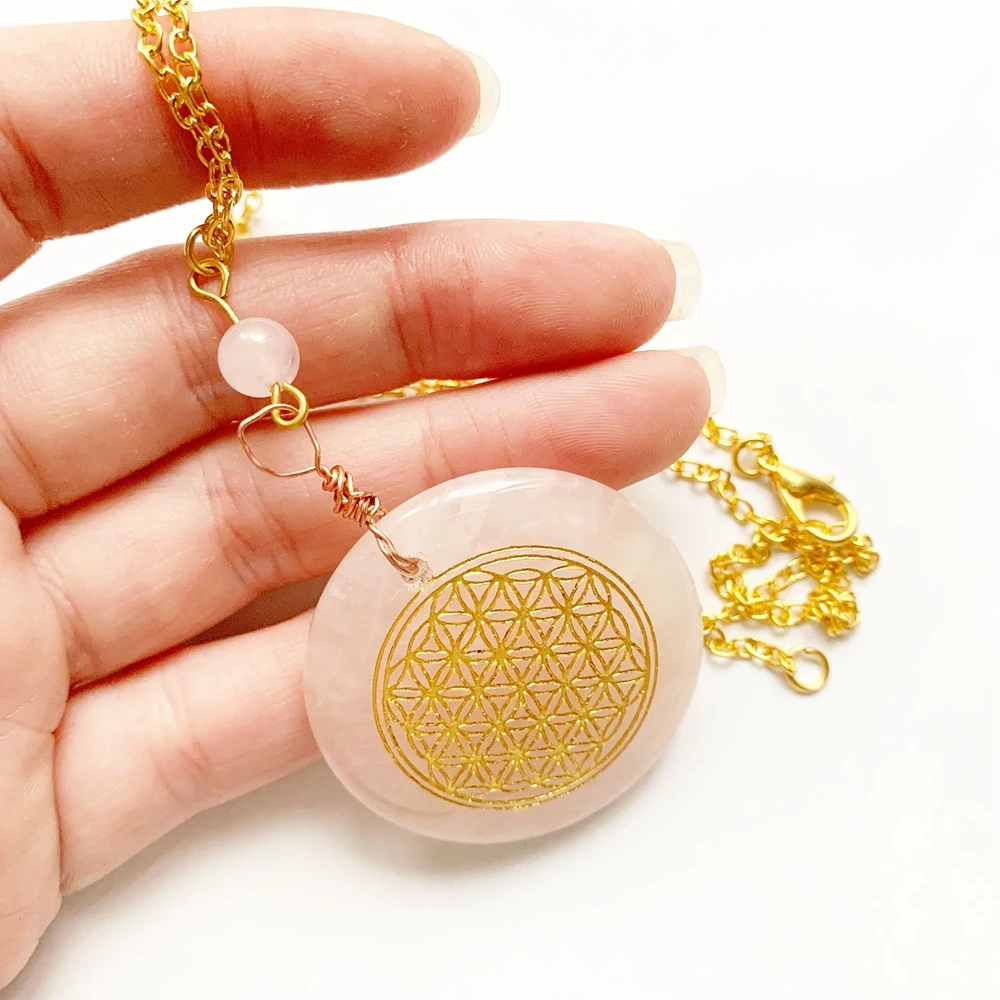 Natural Pink Quartz Beads Stone Jewelry Flower of Life Pendant Charm Necklace Gold Link Chain Tassel Handmade 1pc Dropship
Natural Pink Quartz Beads Stone Jewelry Flower of Life Pendant Charm Necklace Gold Link Chain Tassel Handmade 1pc Dropship