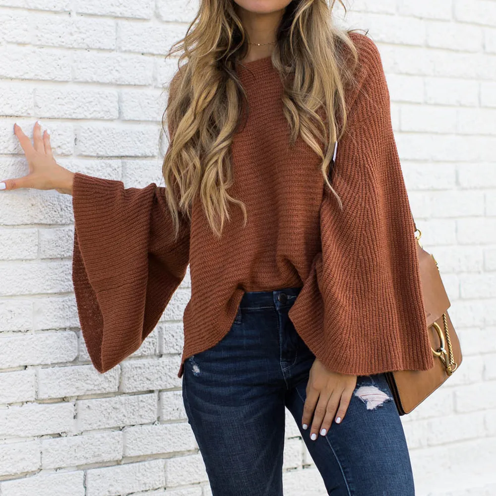 Womens Plus Size winter sweater knitted Long Sleeve solid Knitting Tops Blouse Shirt pullovers women clothing Flare Sleeve 9.10
Womens Plus Size winter sweater knitted Long Sleeve solid Knitting Tops Blouse Shirt pullovers women clothing Flare Sleeve 9.10