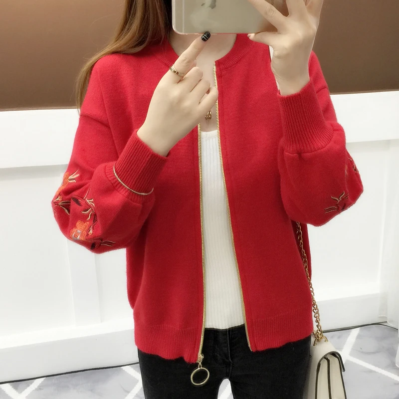 2018 new spring and autumn women's round neck long sleeve knit cardigan short paragraph loose Korean embroidery jacket sweater
2018 new spring and autumn women's round neck long sleeve knit cardigan short paragraph loose Korean embroidery jacket sweater