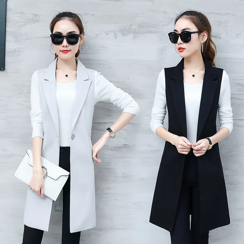 Women's Jacket Sleeveless Long Cardigan Blaser Feminino Work Suit Vest Blazer Solid Color Female Women Basic Coats Outwear
Women's Jacket Sleeveless Long Cardigan Blaser Feminino Work Suit Vest Blazer Solid Color Female Women Basic Coats Outwear